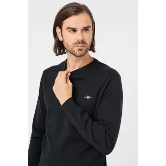 Gant, Pulover tricotat fin cu decolteu la baza gatului Classic, Negru, M