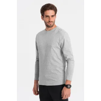 OMBRE, Bluza din bumbac cu decolteu la baza gatului, Gri deschis melange, 2XL
