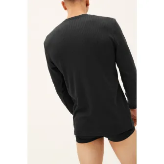 Marks & Spencer, Bluza de casa cu striatii si decolteu rotund, Negru stins, L