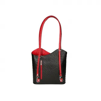 Gave Lux, Rucsac de piele cu imprimeu piele de strut, Rosu, Negru