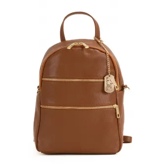 Anna Morellini, Rucsac de piele cu buzunare frontale cu fermoar, Camel