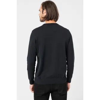 Gant, Pulover tricotat fin cu decolteu la baza gatului Classic, Negru, M