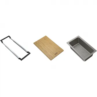 Set accesorii chiuveta Franke All in Basic, Tocator bambus, Tavita perforata, Sistem telescopic