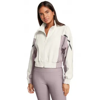 Under Armour, Jacheta crop de trening Unstoppable, Alb murdar, Liliac prafuit, S-M