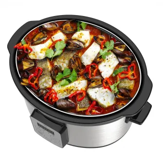 Multicooker, Camry, CR6414, Slow cooker, 270 W, 4.7 L, Afisaj LED, Cronometru, Functia De Mentinere La Cald, 2 Viteza De Cald, Argintiu/Negru