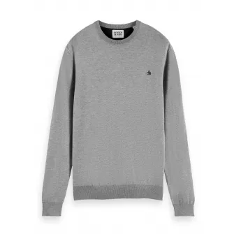 Scotch & Soda, Pulover tricotat fin cu decolteu la baza gatului Essentials, Gri, S