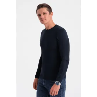 OMBRE, Pulover cu decolteu la baza gatului si model uni, Albastru ultramarin, 2XL