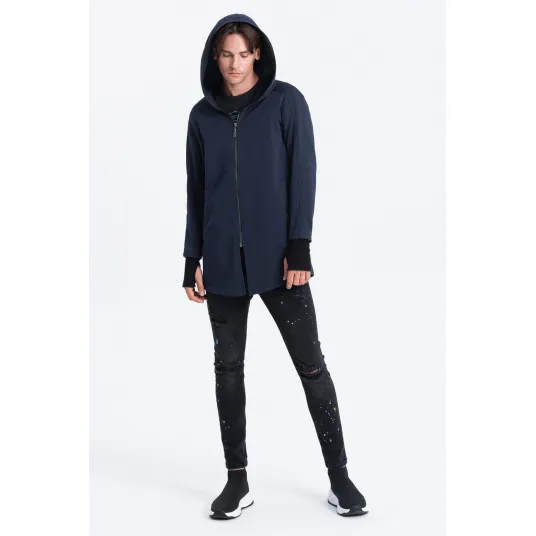OMBRE, Hanorac lung cu buzunare oblice, Bleumarin, L
