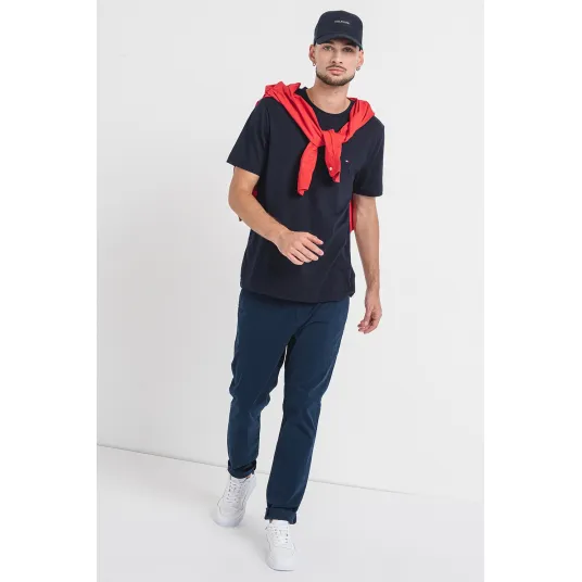 Tommy Hilfiger, Tricou cu decolteu la baza gatului, Bleumarin, L
