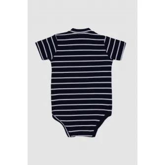 U.S. Polo Assn., Body de bumbac in dungi cu logo brodat, Bleumarin, 68-74 CM