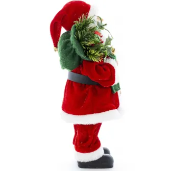 Figurina Mos Craciun Kring, 45 cm, cu sac de cadouri si ursulet, Rosu