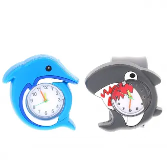 Set de 2 ceasuri de cuart pentru copii, silicon, balena din desene animate, forma de rechin, numere, potrivite pentru multe ocazii, petrecere de aniversare, petrecere de ziua copiilor sau alte adunari, multicolor