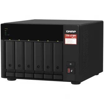 Network Attached Storage Qnap TS-673A-8G cu procesor AMD Ryzen™ V1500B Quad-core 2.2GHz, 6-Bay, 2 Sloturi PCIe M.2 2280, 8GB DDR4, 2 Porturi 2.5GbE