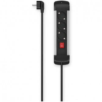 Prelungitor Hama 00223102, montare pe perete, cu intrerupator, 3 prize, H05VV-F3G1.5, 3 m, Aluminiu