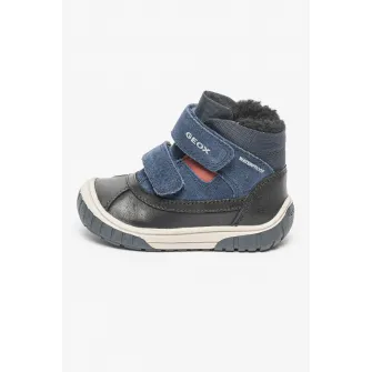 Geox, Ghete impermeabile cu insertii de piele intoarsa, Negru, Bleumarin, 20 EU