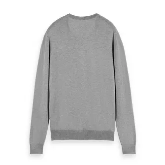 Scotch & Soda, Pulover tricotat fin cu decolteu la baza gatului Essentials, Gri, S