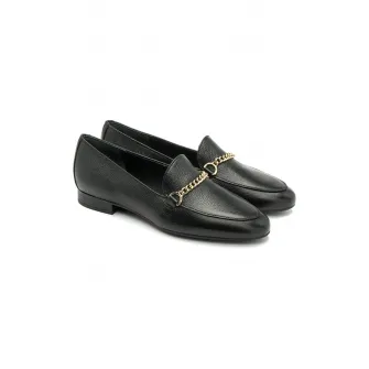 RYЕЃKO, Pantofi loafer de piele cu detalii lant, Auriu, Negru, 37.5