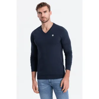 OMBRE, Bluza cu decolteu in V si detaliu logo, Bleumarin, L