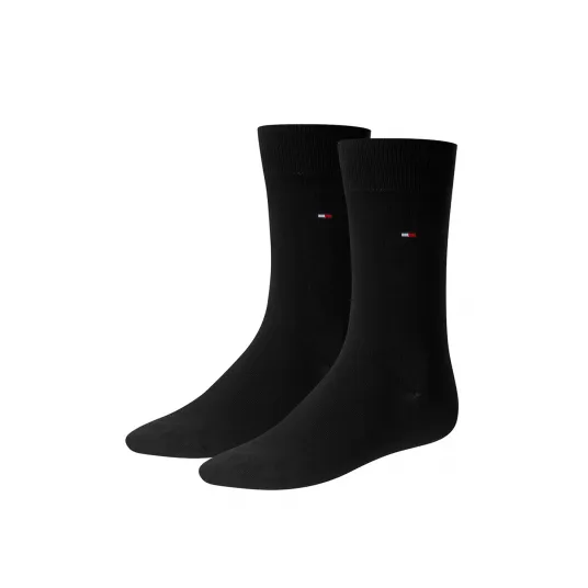 Tommy Hilfiger, Set de sosete lungi cu logo brodat - 2 perechi, Negru, 39-42