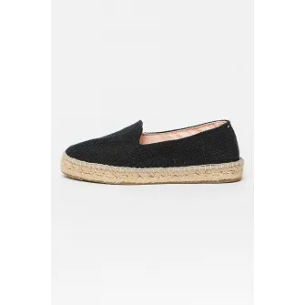 Manebi, Espadrile cu aplicatie impletita de iuta, Negru, 36