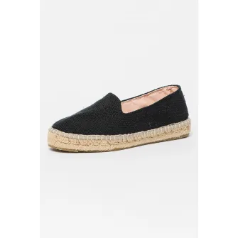 Manebi, Espadrile cu aplicatie impletita de iuta, Negru, 36