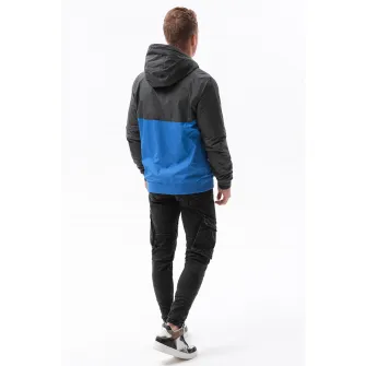 OMBRE, Geaca cu fermoar si model colorblock, Albastru, Gri inchis, 2XL