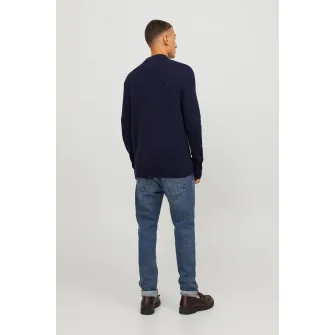 Jack & Jones, Pulover din tricot cu decolteu la baza gatului, Albastru marin, XL