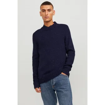 Jack & Jones, Pulover din tricot cu decolteu la baza gatului, Albastru marin, XL