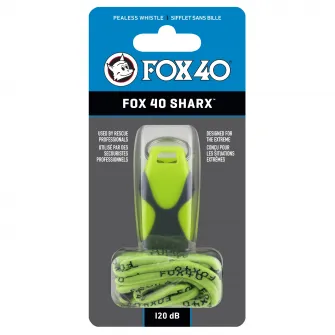 Fluier Fox40 Sharx cu snur, neon/gri