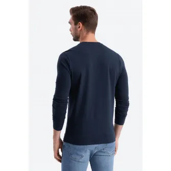 OMBRE, Bluza cu decolteu in V si detaliu logo, Bleumarin, L