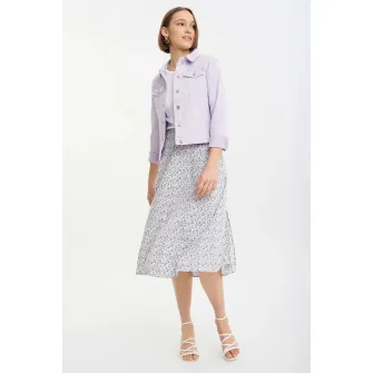 GreenPoint, Fusta midi cu model Circle Cut, Kaki, Lila, Albastru, 44