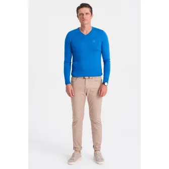 OMBRE, Pulover slim fit cu decolteu in V, Albastru royal, S