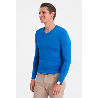 OMBRE, Pulover slim fit cu decolteu in V, Albastru royal, S