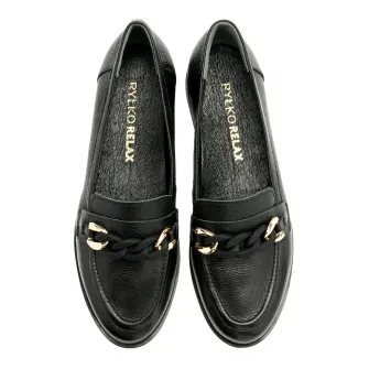 RYЕЃKO, Pantofi loafer de piele cu detalii lant, Auriu, Negru, 36