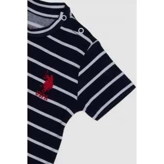 U.S. Polo Assn., Body de bumbac in dungi cu logo brodat, Bleumarin, 68-74 CM
