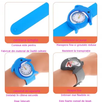 Set de 2 ceasuri de cuart pentru copii, silicon, balena din desene animate, forma de rechin, numere, potrivite pentru multe ocazii, petrecere de aniversare, petrecere de ziua copiilor sau alte adunari, multicolor