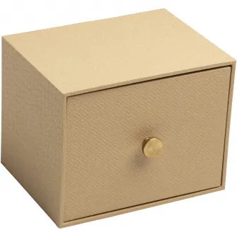 Cutie cu 1 sertar pentru fotografii Exacompta OfficeByMe, carton 3mm, Buton auriu, livrat cu 4 separatoare, Certificare FSC, 17,7x14x13,5 cm, Bej