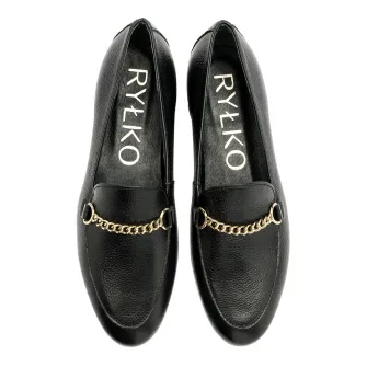 RYЕЃKO, Pantofi loafer de piele cu detalii lant, Auriu, Negru, 37.5