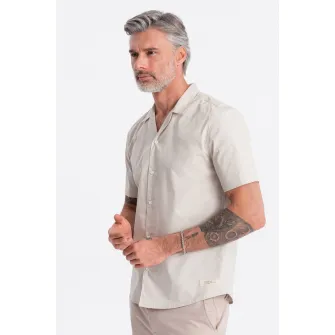 OMBRE, Camasa de bumbac cu maneci scurte, Alb fildes, 2XL