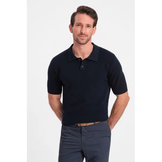 OMBRE, Tricou polo din material pique, Bleumarin, S