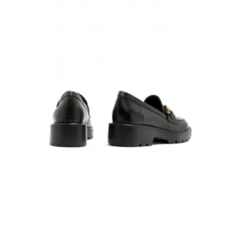 RYЕЃKO, Pantofi loafer de piele cu detalii lant, Auriu, Negru, 40