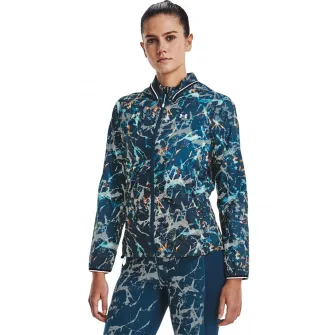 Under Armour, Jacheta cu gluga, pentru alergare Storm Outrun, Negru, Albastru petrol, XS