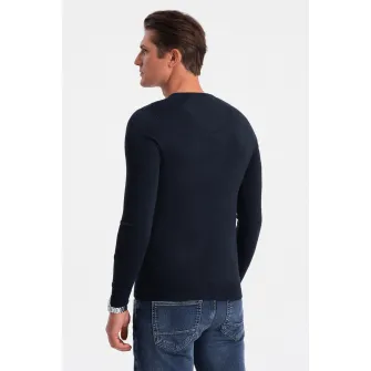 OMBRE, Pulover cu decolteu la baza gatului si model uni, Albastru ultramarin, 2XL