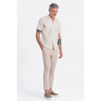 OMBRE, Camasa de bumbac cu maneci scurte, Alb fildes, 2XL