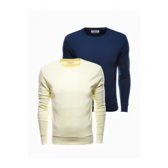 OMBRE, Set de bluze sport cu decolteu la baza gatului - 2 piese, Galben pal, Bleumarin, 2XL