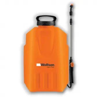 Pompa de stropit cu presiune pe acumulator Wolfson WFS072, rezervor tip rucsac 12 L, acumulator 12 V 8.0 Ah, lance telescopica, presiune 2 - 4 bar, include 4 duze pentru stropire