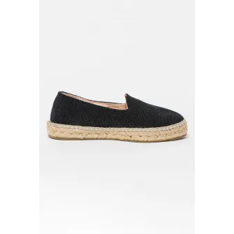 Manebi, Espadrile cu aplicatie impletita de iuta, Negru, 36
