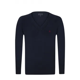 Sir Raymond Tailor, Pulover tricotat fin cu decolteu in V, Albastru ultramarin, L