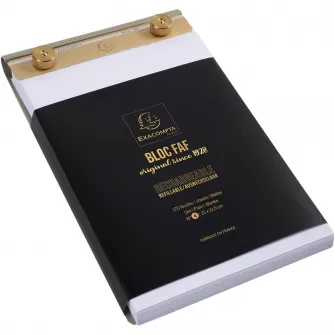 Suport hartie de birou Exacompta FAF Block NВ°4, cu bloc pentru notite cu 170 coli albe veline, micro perforate, design retro, reincarcabil, 220x134 mm