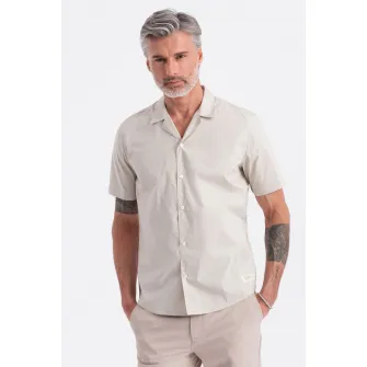 OMBRE, Camasa de bumbac cu maneci scurte, Alb fildes, 2XL